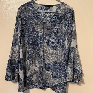Ellen Weaver Blue Bell Sleeve Paisley Blouse